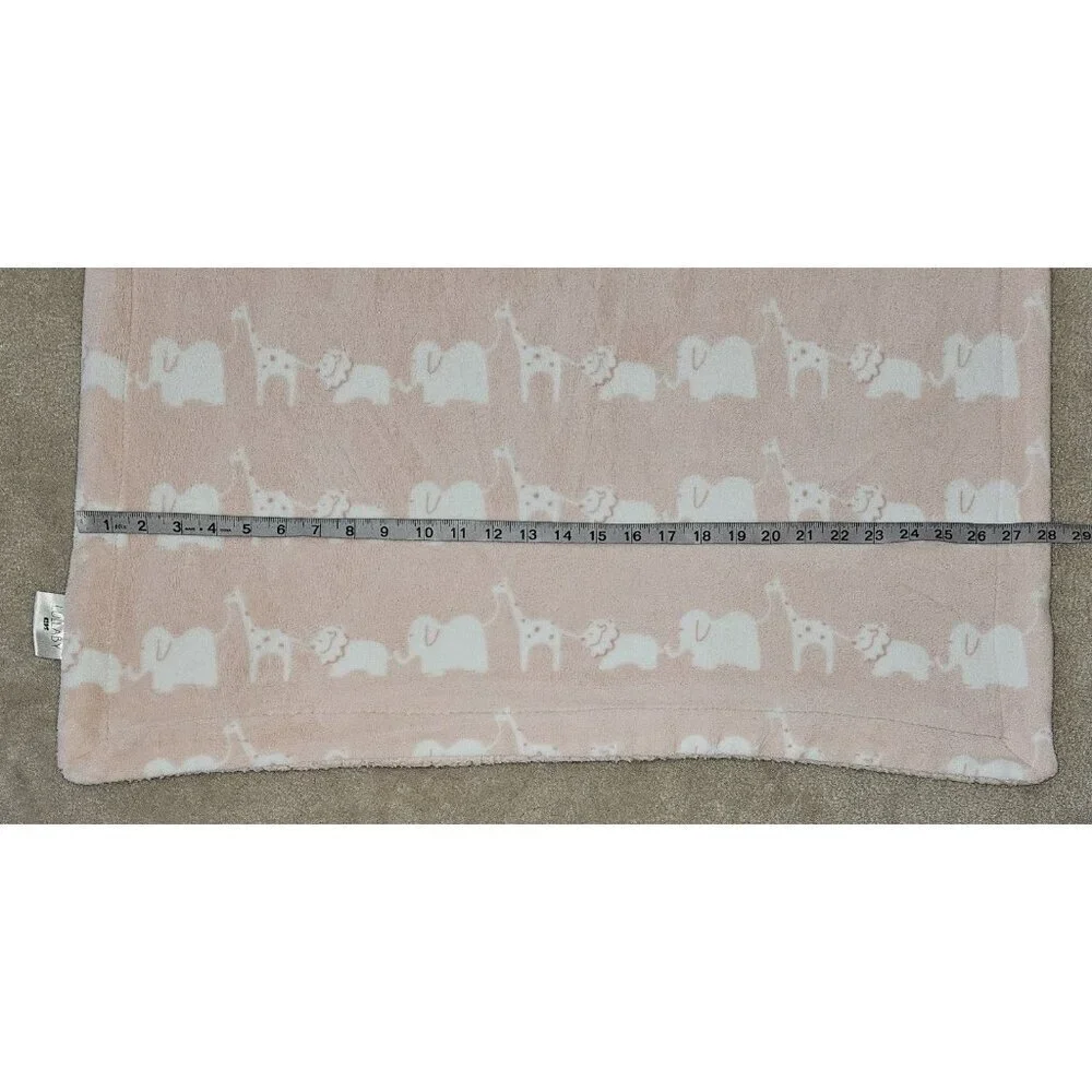 Lullaby Kids Pink White Fleece Baby Blanket Lion Elephant Giraffe Circus Parade